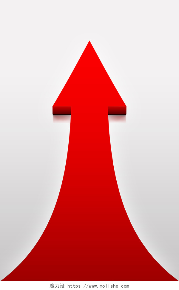 在白色的背景下一个表示增长和前进的红色箭头白色背景上的红色箭头